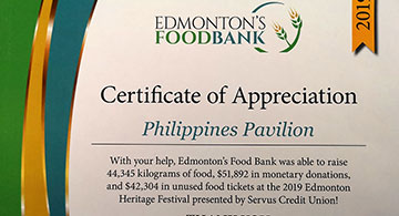 Edmonton Heritage Festival Thanks Congress of the Philippine Associations of Alberta (COPAA)